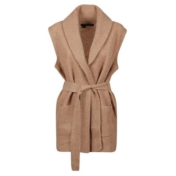 360 Cashmere Taliah Size M Belted 100% Cashmere Cardigan Color Toffee Tan - Picture 2 of 9